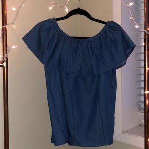 Off the shoulder blue shirt